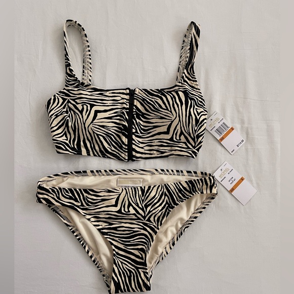NWT MICHAEL Michael Kors® Zebra Zip Front Bikini Set - S | 2-piece set |Swimwear - Picture 3 of 6